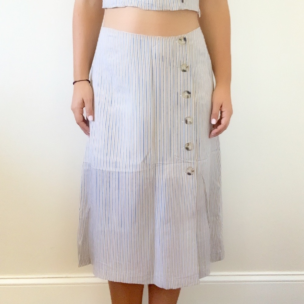'Leaden' Set Striped Linen Midi Skirt